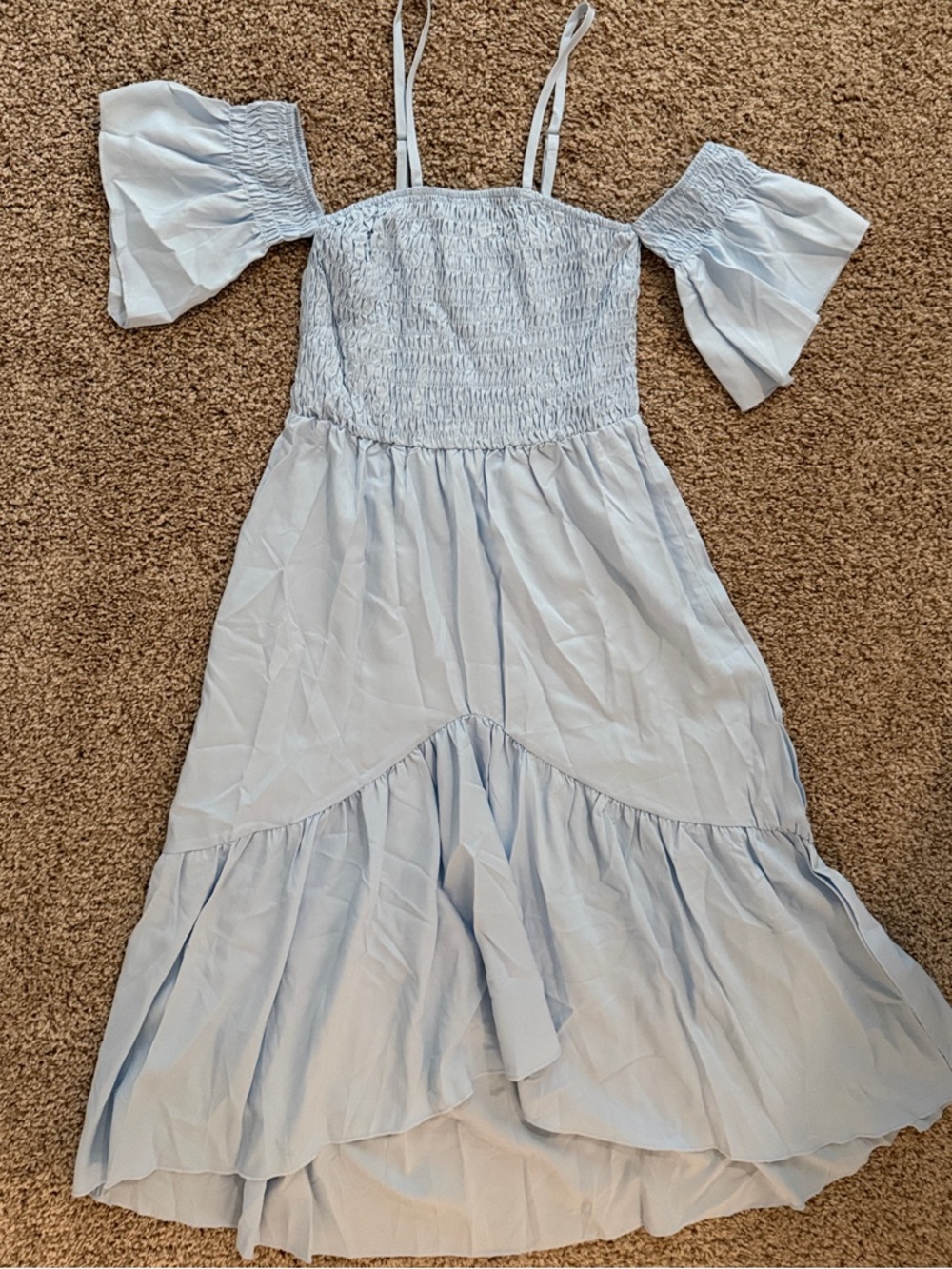 SHEIN Light Blue Cold-Shoulder Smocked Maxi Dress